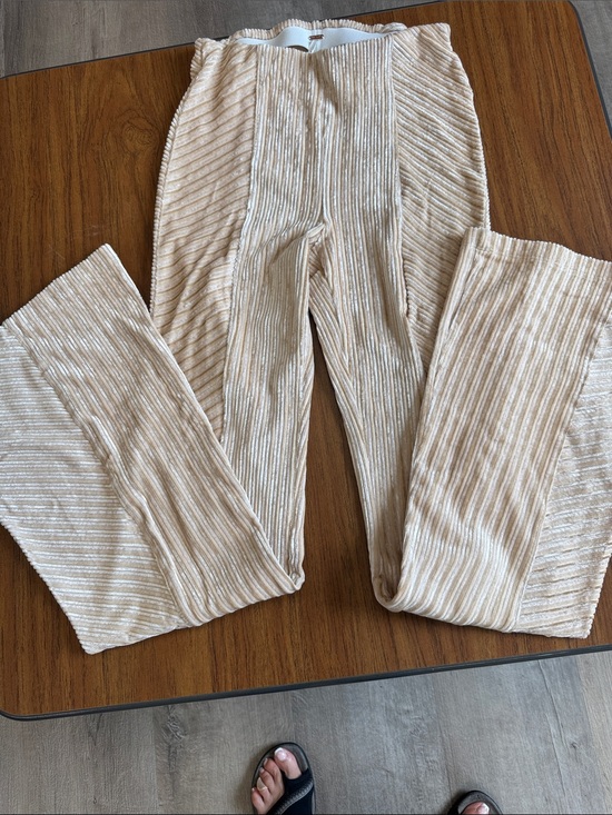 Free People Pants - Free People Cream Ribbed Wide-Leg Pants